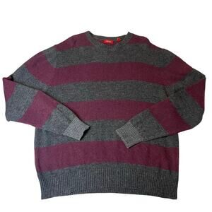 IZOD Men’s Wool Blend Grey & Purple Striped Crew Neck Pullover Cozy Sweater XXL
